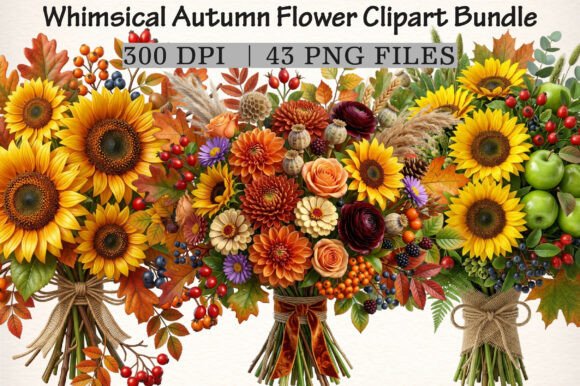 Download Whimsical Autumn Flower Clipart Bundle - Autumn flower Collection