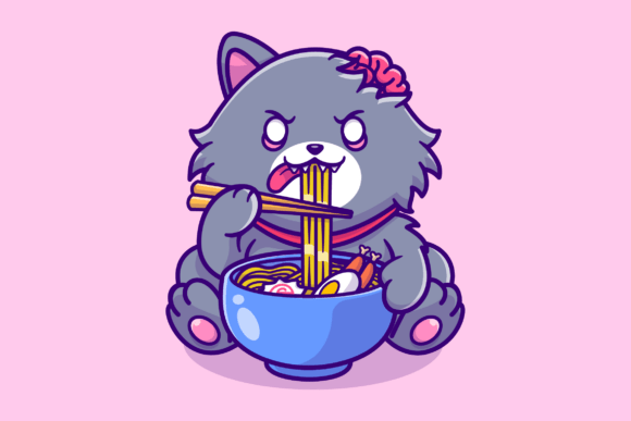 Download Cute Cat Zombie Eating Ramen Noodle - Noodle Collection