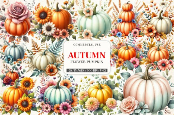 Download Watercolor Autumn Flower Pumpkin Clipart - Autumn flower Collection