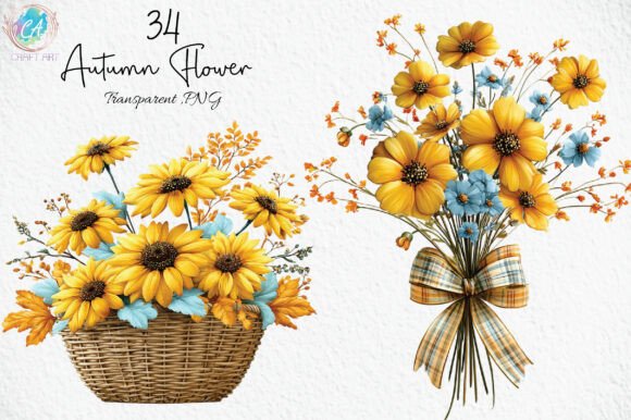 Download Whimsical Autumn Flower Clipart Bundle - Autumn flower Collection
